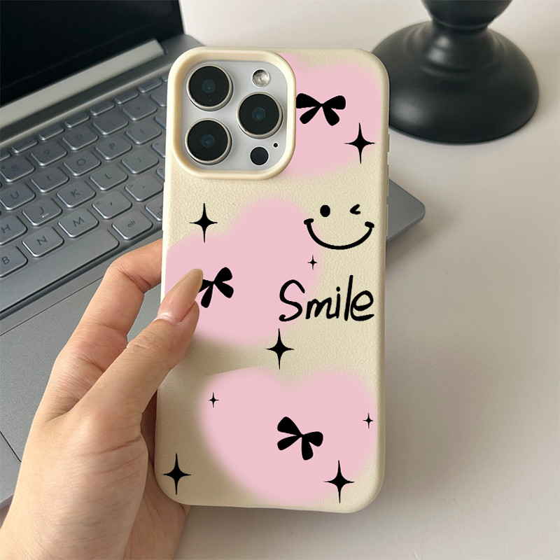Ốp lưng cho iPhone 17 16 Pro Max 15 14 13 12 11 Hình trái tim cười và nơ