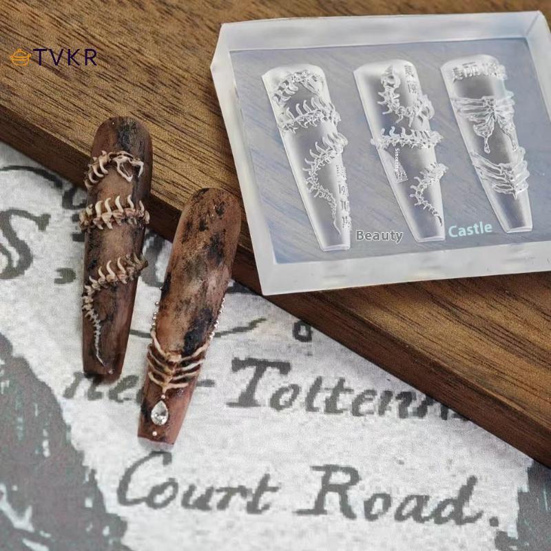 TVKR 1 Cái 3D Xương Rắn Khuôn Móng Tay Nghệ Thuật Trang Trí Phụ Kiện DIY Thiết Kế Silicon Trang Trí Móng Tay Nghệ Thuật Mẫu Móng Tay Khuôn OIK