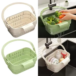 Giỏ thoát nước bồn rửa treo có thể gập lại có thể điều chỉnh mới: Giỏ bếp bằng nhựa đa chức năng