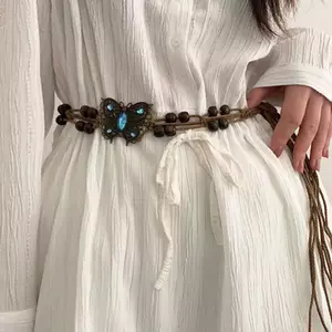 ECK Phong Cách Bohemian Bướm Nước Kim Cương Dệt Phong Cách Dân Tộc Hạt Gỗ Nữ Thắt Lưng Kỳ Nghỉ Phong Cách Eo Dây HOT