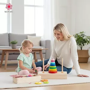 MJnmc 8 Nhẫn Tháp Hà Nội Học Đồ Chơi Bằng Gỗ 8 Tầng Tháp Cầu Vồng Xây Dựng Blo Mới