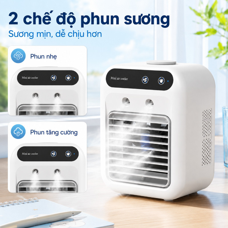 Quạt phun sương tích điện mini,2 tốc độ gió, 2 chế độ phun sương làm mát,500ml,Quạt điều hòa tích điện