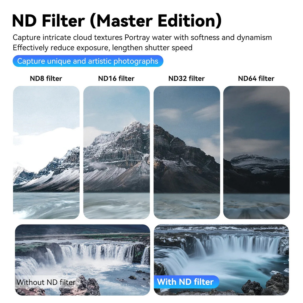 DJI Action 5 Pro 4 3 Bộ lọc phân cực Màu đen khuếch tán mềm 4 / 3 ND8 / 16 / 32 / 64 ND Lens CPL Filter Kit