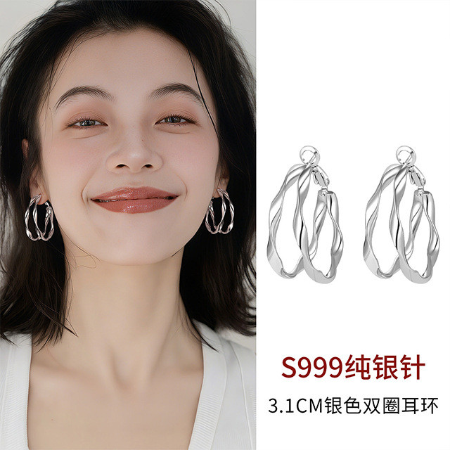 Bông tai bạc xoắn hai lớp thời trang