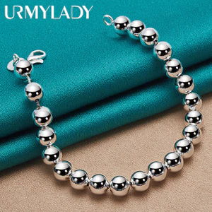 URMYLADY Bạc 925 8mm Hạt Mịn Dây Chuyền Niềng Răng Cho Nữ Thời Trang Cưới Đính Hôn Dự Tiệc Trang Sức