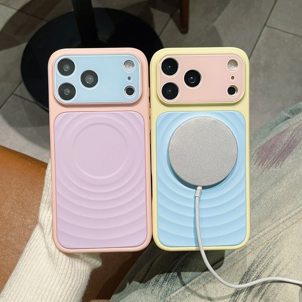 Ốp điện thoại từ tính màu Dopamin thời trang iPhone 14 15 16 17 Pro Max Wave Ripple Vỏ mềm Vỏ bảo vệ Camera chống sốc đầy màu sắc