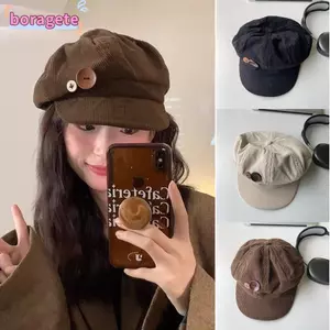 Mũ bóng chày vải nhung BORAGETE, Mũ hình bát giác giữ ấm chống gió, Mũ nồi hai nút có thể điều chỉnh đơn giản Mũ báo trang trí ngoài trời