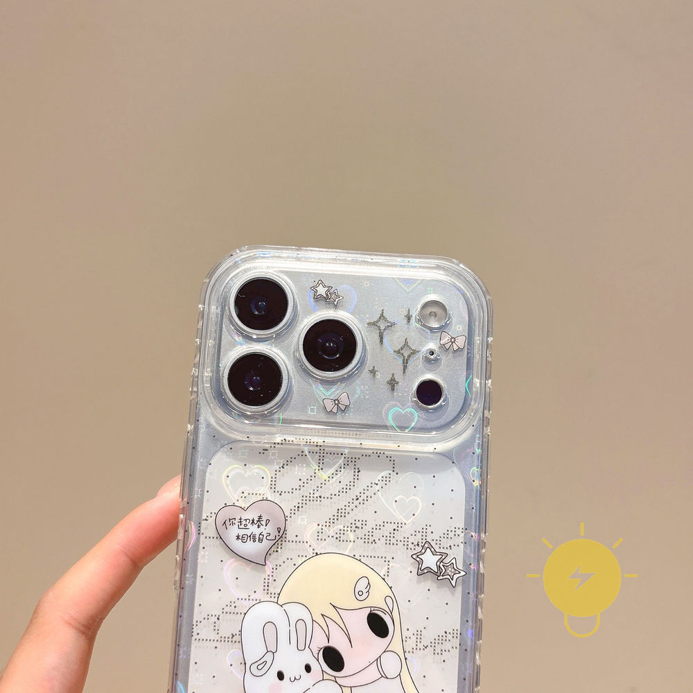 Phone Case For iPhone 17 Pro Max 16 15 TPU Keychain Chain Rabbit Polka Dot Heart Laser Aesthetic Korean Cute