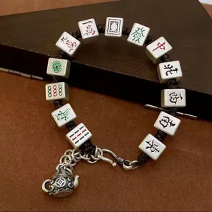 Vòng tay bằng đồng cổ điển có trang trí men Dây tay mạt chược để thu hút sự giàu có Biểu tượng may mắn cho người phụ nữ