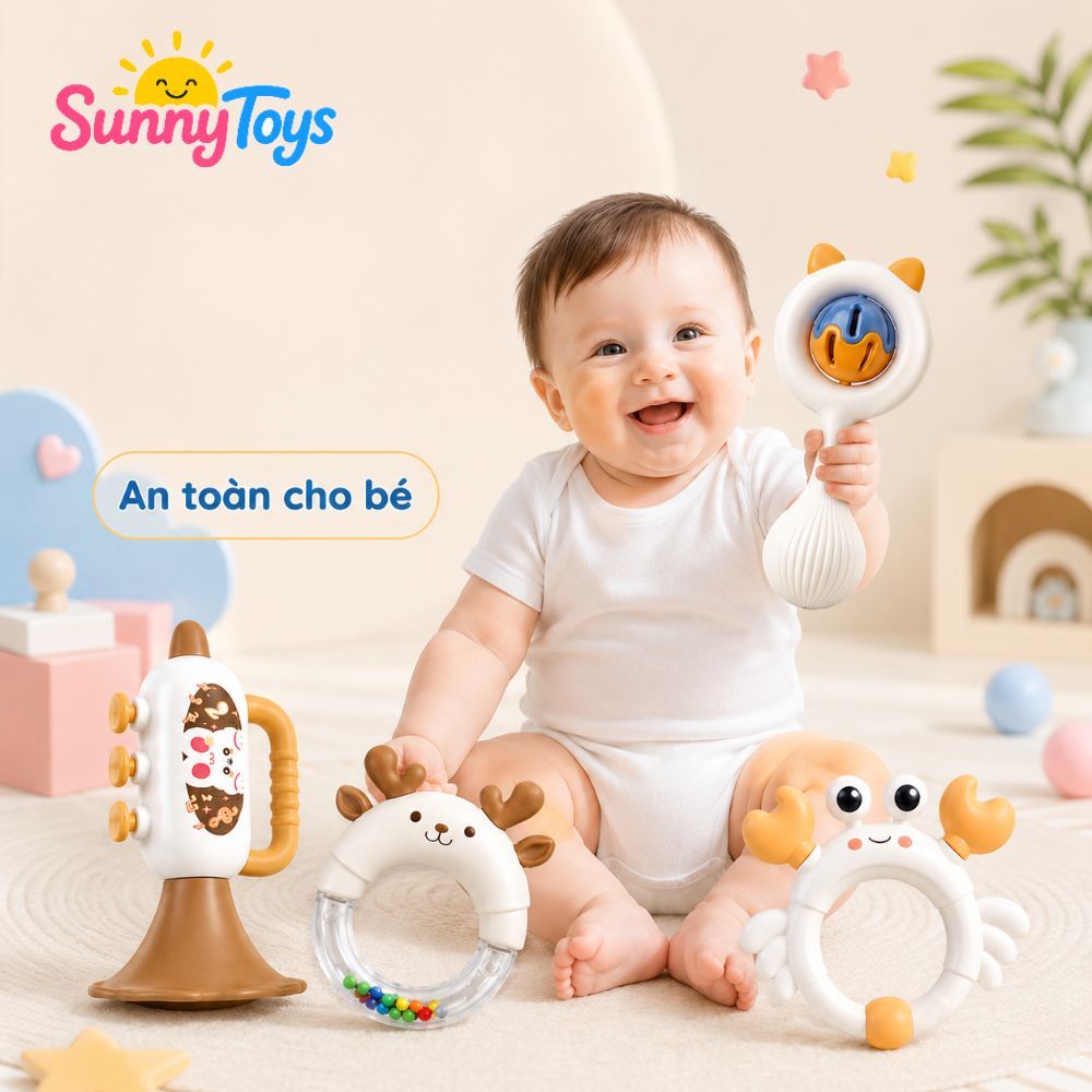Bộ Lục Lạc Xúc Xắc SunnyToys 4 Món - Đồ Chơi Cầm Tay Cho Bé Tập Cầm Nắm