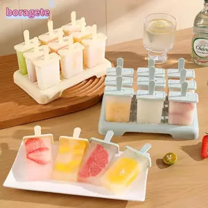 BORAGETE Hộp Đá Tự Chế, Khuôn Popsicle Kem DIY Có Thể Tái Sử Dụng, Hình Khối Dính Nhựa Thiết Kế Sáng Tạo Khuôn Popsicle Khay Lập Phương Sử Dụng Nhà Bếp