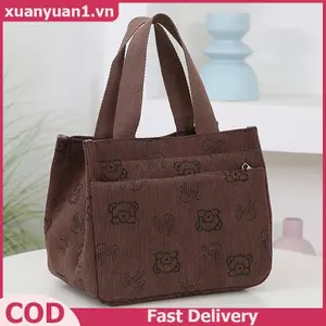 XUAN Phim hoạt hình dễ thương In vải nhung Túi xách đa năng Nhân viên văn phòng Bữa trưa Túi Tote Bento VN