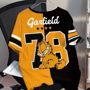 Áo Thun Thời Trang Nam Dạo Phố Rời Thoáng Khí Garfield Tay Ngắn 3D In Hình Hoạt Hình Top