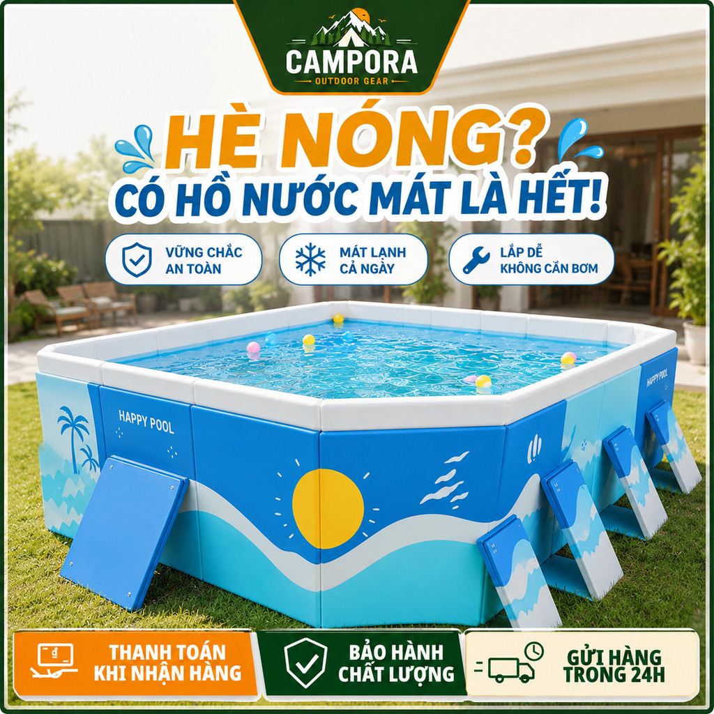 Bể bơi gấp gọn,không cần bơm hơi, chất liệu an toàn cao cấp, chống trượt, phù hợp cho cả gia đình
