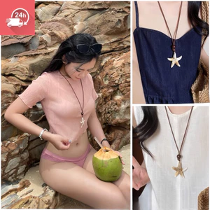 Vòng cổ nữ thời trang mới với mặt dây chuyền ngọc trai hình sao biển tinh tế.