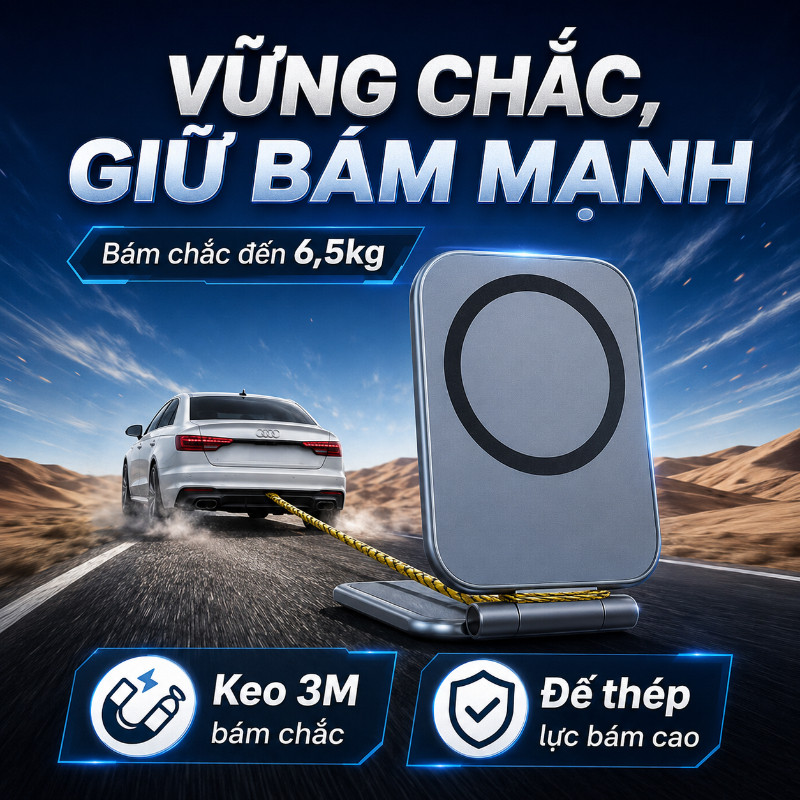 Giá Đỡ Điện Thoại Từ Tính Cho Ô Tô - Siêu Mỏng, Gập Lại, Nam Châm Mạnh & Chống Rung, Cho Bảng Điều Khiển