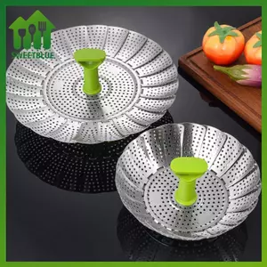 SWEET 9 / 11 Inch Thép Không Gỉ Lotus Hấp Khay Gấp Thực Phẩm Hấp Rau Quả Giỏ Thực Phẩm Lưới Hấp Ra Nấu Ăn Nồi n