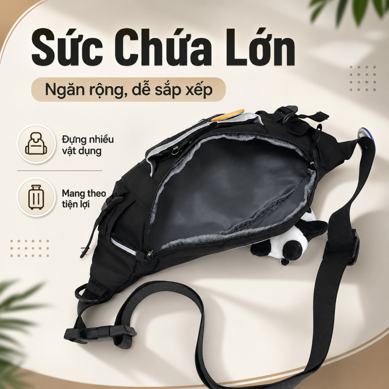 Túi Gấu Đeo Chéo,Thời Trang Nam Nữ,Dung Tích Lớn,Chống Nước,Tặng Kèm Móc Treo Gấu Trúc Và Huy Hiệu