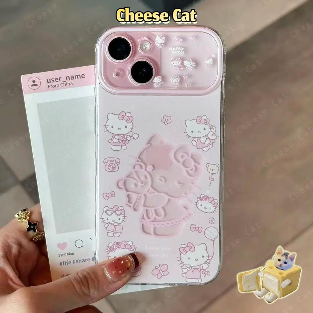 Ốp điện thoại bảo vệ toàn diện ống kính Kitty màu xanh rỗng rỗng cho iPhone 13 14 Xs X 11 12 15 Plus 16 12 11 17 Pro Max
