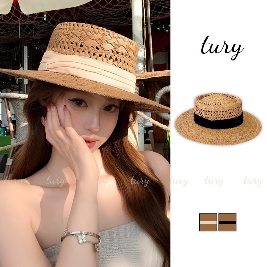 Nón Cói Unisex Nam Nữ - Tury - Mũ Cói Rộng Vành Phối Dây Phong Cách Basic - NC119