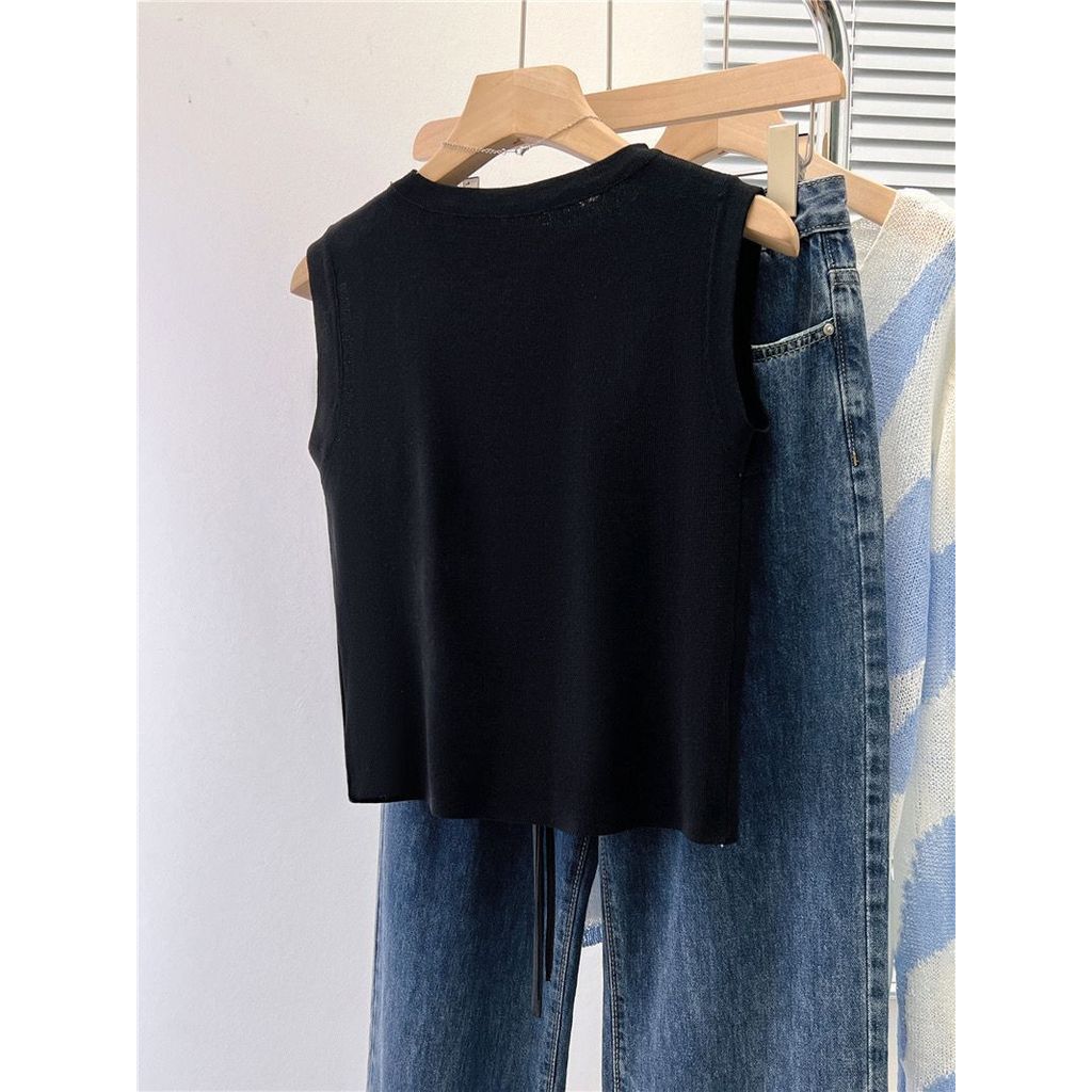 Milyfashion Rời Kích Thước Lớn Lười Ba Chiều Hoa Không Tay Sling Mùa Hè Phong Cách Mới Ngắn Mỏng Hơn Nhìn Top