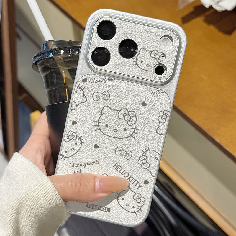 Ốp lưng iPhone họa tiết da mạ họa tiết mèo Kitty iPhone 17 16 15 14 13 12 11 Pro Max Plus Max