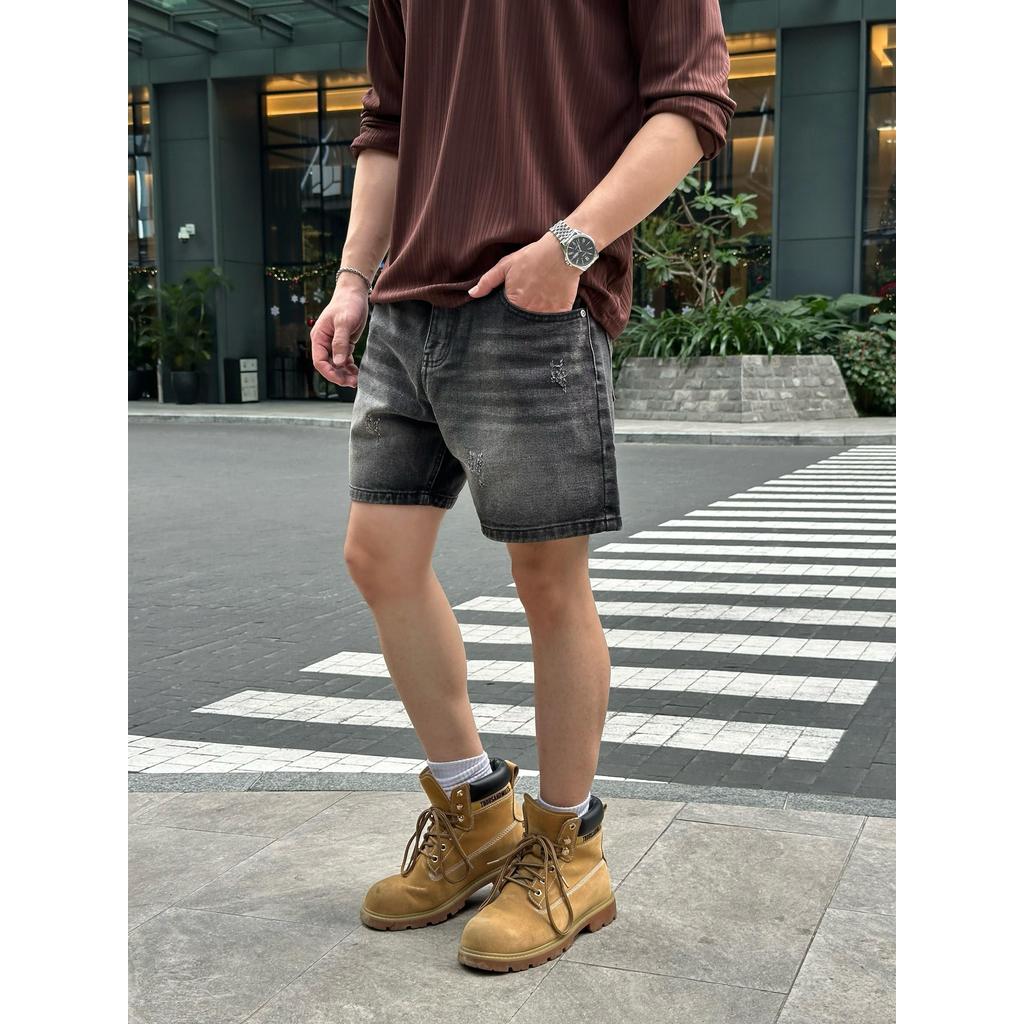 Quần Short Jean Nam DIN Thêu, Quần Xám Bạc Nam Tính Form Trên Gối Thoải Mái, Phong Cách Street Wall Cá Tính JD443