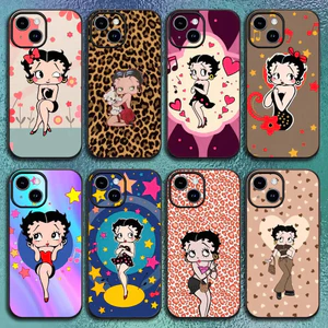 TP-1 B-Betty Ốp Điện Thoại B-Boops Dễ Thương Cho IPhone12 13 14 15 16 17Pro Max Plus Vỏ Mềm Màu Đen Cổ Điển