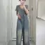 Quần yếm Denim dáng rộng thông thường ngọt ngào phong cách Hàn Quốc