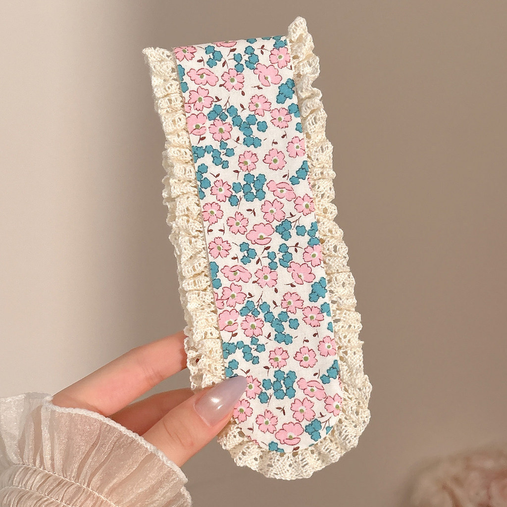 Băng đô Velcro in họa tiết kẻ sọc hoạt hình, Băng đô có thể điều chỉnh viền ren, Phụ kiện tóc chống trượt để rửa mặt, trang điểm, mặc hàng ngày cho nữ