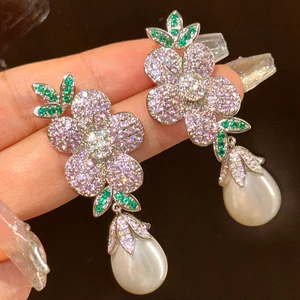 Bông tai tua rua hoa Zircon dài mới