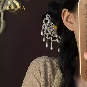 PNPIA- Ngọc Trai Tóc Nữ Hanfu Sườn Xám Tóc Bên Kẹp Tóc Cổ Kim Sasel Ngọc Trai Tóc Trang Trí Hanfu Kẹp Tóc