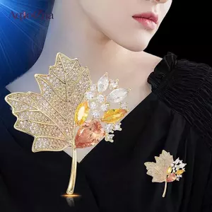 AqToCna Tinh Tế Sang Trọng Lá le Trâm Dành Cho Nữ Cảm Giác Cao Cấp Kim Cương Giả Corsage Phù Hợp Với Ve Áo Chân Quần Áo Phụ Kiện Quà Tặng AqToCna