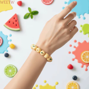 Vòng tay nhựa trái cây WEETW, Dây đàn hồi bằng nhựa Trang sức cổ tay Dopamine mùa hè, Hạt trái cây mô phỏng dễ thương Xoài Vòng tay đính cườm Y2K hoạt hình nhiều màu Y2K Thời trang bé gái