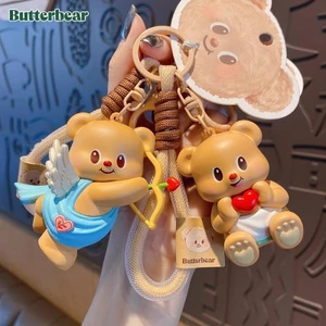 Mới Gấu Bơ Móc Khóa Mặt Dây Chuyền Cặp Đôi Móc Khóa Phong Cách Nữ Gấu Bơ Móc Khóa