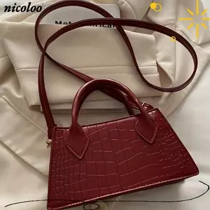 Túi đeo vai nữ NICOLOO, Túi đeo chéo thiết kế đóng cửa dây kéo màu đỏ Burgundy, Dây đeo vai có thể điều chỉnh di động Túi nhỏ Túi xách thanh lịch Du lịch
