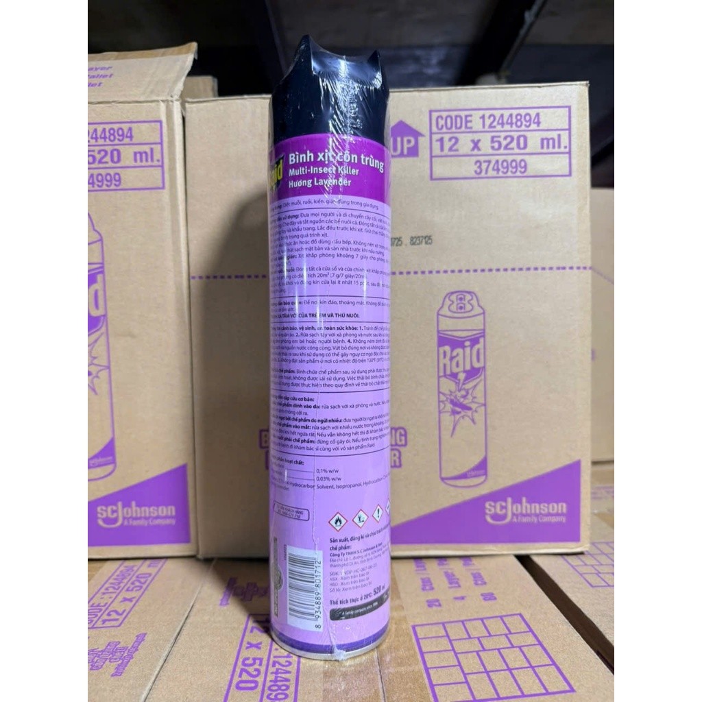 Bình xịt côn trùng Raid hiệu quả trong vòng 24h 520ML tặng 1 gói nui Merkong 90g