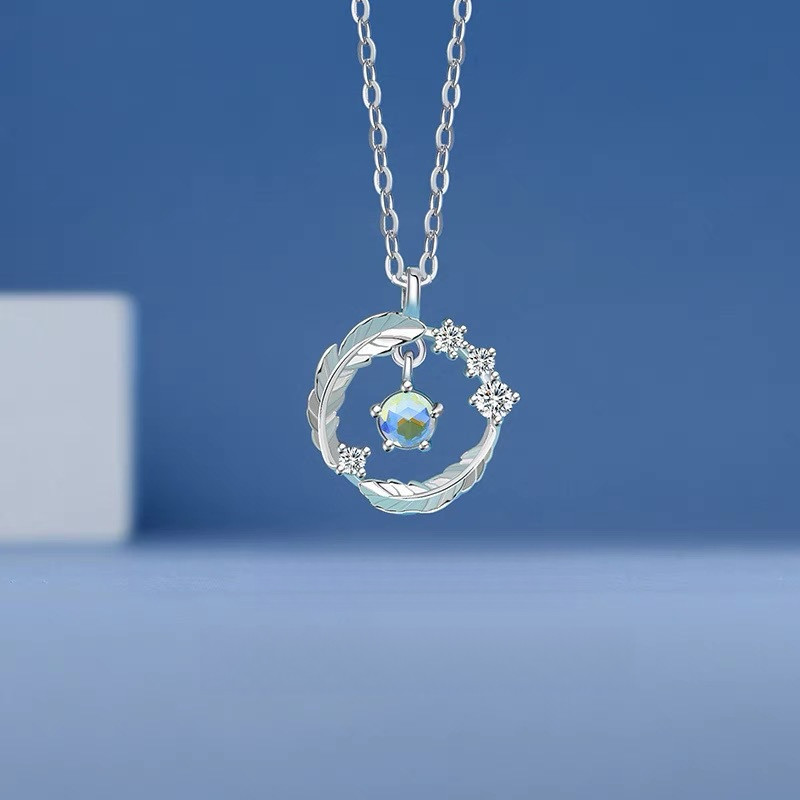 Tính khí thời trang mới của Trung Quốc zircon lông vũ mặt dây chuyền hình học cá tính và đa năng Vòng cổ nữ