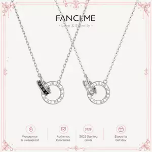 FANCIME "Thời gian La Mã" Vòng tròn lồng vào nhau Cặp đôi Vòng cổ bạc Sterling