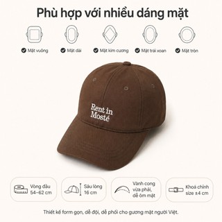Mũ lưỡi trai nam nữ form mềm Go Moon House thêu chữ Rent in moste kiểu hàn nón kết kaki cotton thoáng mát form chuẩn