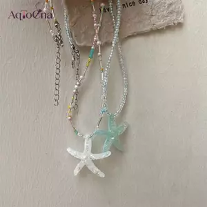 AqToCna Xu Hướng Sao Biển Mặt Dây Chuyền Nelace Sáng Bóng Nhựa Hạt Choker Xương Đòn Dây Xích Ngọt Ngào Nelace Cho Nữ Cô Gái Mùa Hè Kỳ Nghỉ Trang Sức AqToCna
