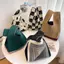 E-WOITD 1 Chiếc Thời Trang Handmade Sợi Sọc Dệt Kim Túi Xách Nữ Thắt Lưng Túi Đeo Tay Hàn Quốc Túi Tote Thường Ngày Có Thể Tái Sử Dụng Túi Mua Sắm E-WOITD