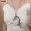 Vòng cổ gương hình trái tim SMILE, Vòng cổ mặt dây chuyền hình trái tim dài ren, nơ ngọt ngào phong cách cổ điển Y2K Áo len chuỗi bé gái
