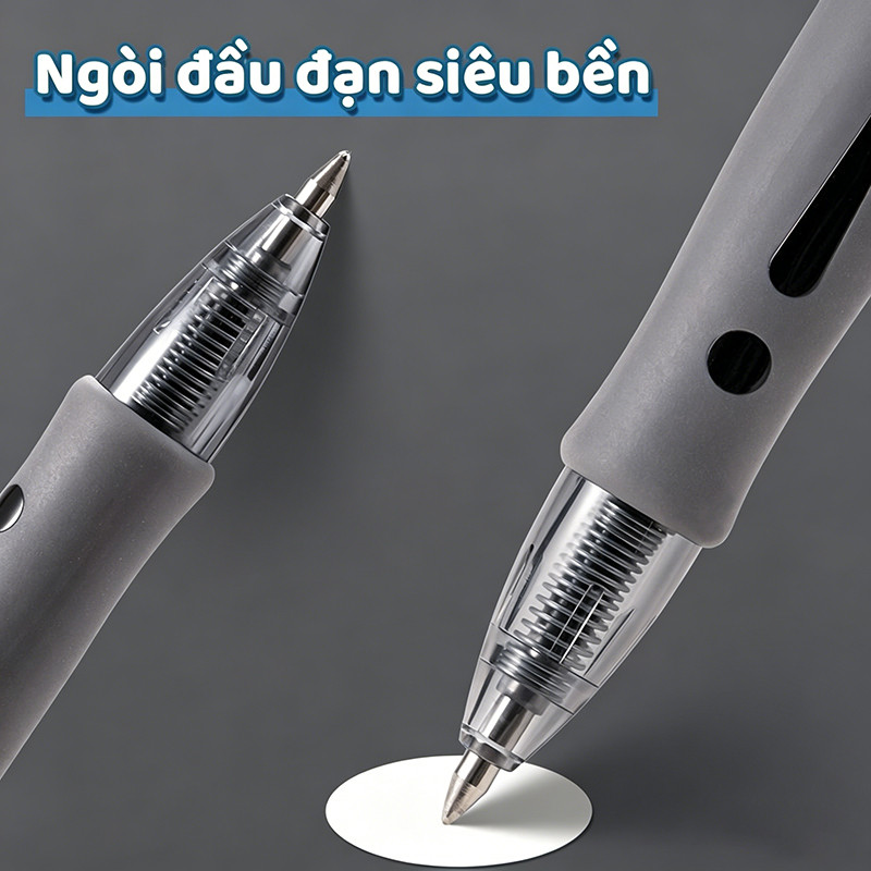 Học Tập Văn Phòng Combo 30 Bút Bi Bấm Đệm Cao Su, Mực Nước Đen Xanh Đỏ Nét Đều, Khô Nhanh Chống Nhòe