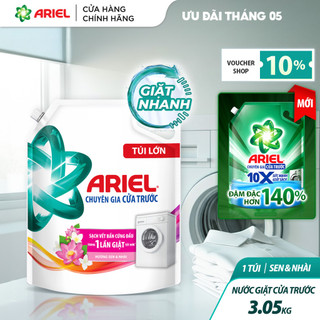 Nước Giặt ARIEL Cửa Trước Hương Sen & Nhài túi 3.05KG/ Nước giặt 10X giặt nhanh túi 2.7kg