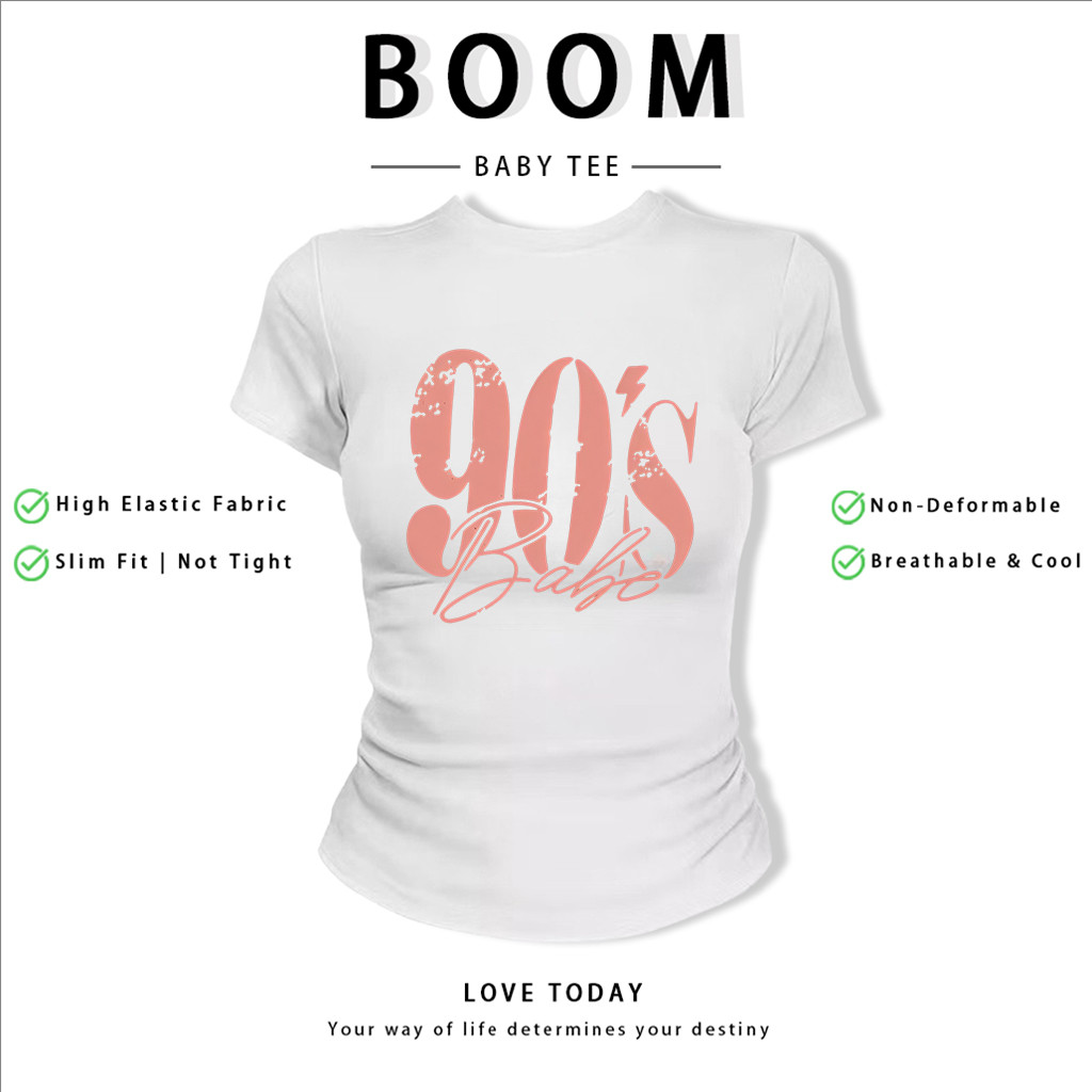 BOOM Áo Baby Tee Nữ Cotton Ôm Body-Áo Thun Ngắn Tay Y2K In Hình PhongCách Mùa Hè, Cổ Tròn Hàng Đầucách hàn quốc phong017
