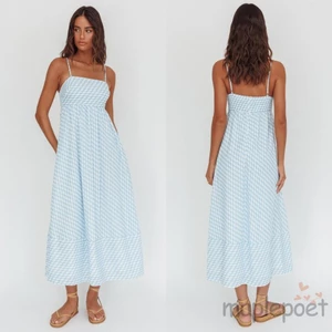 MAPLEPOET-Nữ Cami Đầm Spaghetti Dây Đeo Sóng Sọc Cổ Vuông Một Dòng Váy Dài