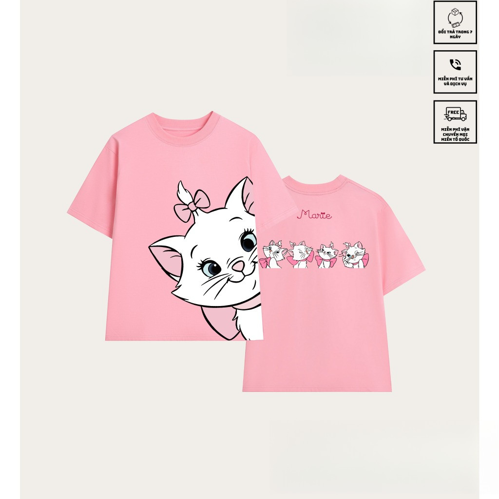 （Giao hàng 24h）Angela Áo Thun Mèo Marie Hot Trend 2026 Chất Vải Cotton 2 Chiều Dày Dặn Đứng Form