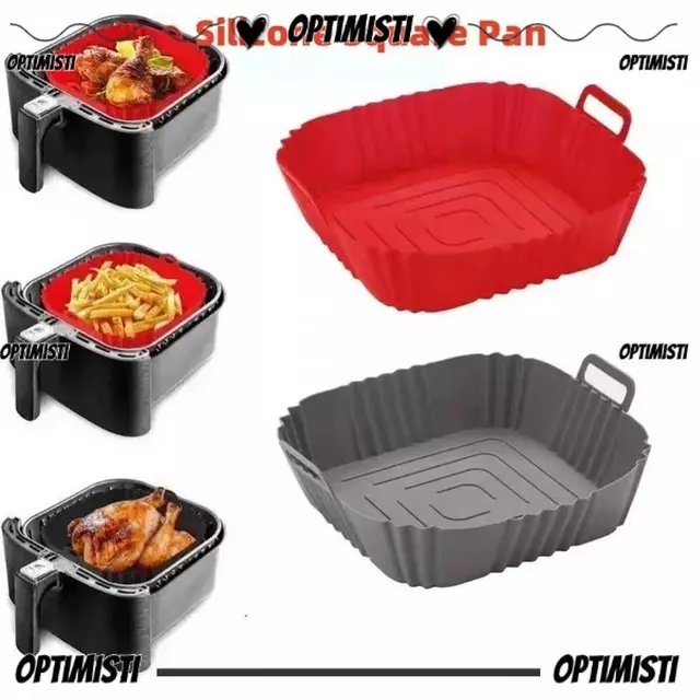 OPTIMISTIVF Silicone Nồi Chiên Không Khí Lót, Hình Vuông Kích Thước 22cm Khay Nướng Bánh, Đĩa Nướng Chống Dính Có Thể Tái Sử Dụng Nồi Chiên Không Khí Khuôn Khay Nồi Chiên Không Khí Lò Nướng