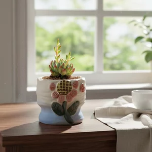 Thiết kế mộc mạc Ấm hoa gốm thô Hình dạng sáng tạo Nồi mọng nước Mini Tiết kiệm không gian cho bệ cửa sổ